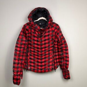 Heim-Made Lumberjacket Down Red and Black Puffer Jacket with Built in Mittens